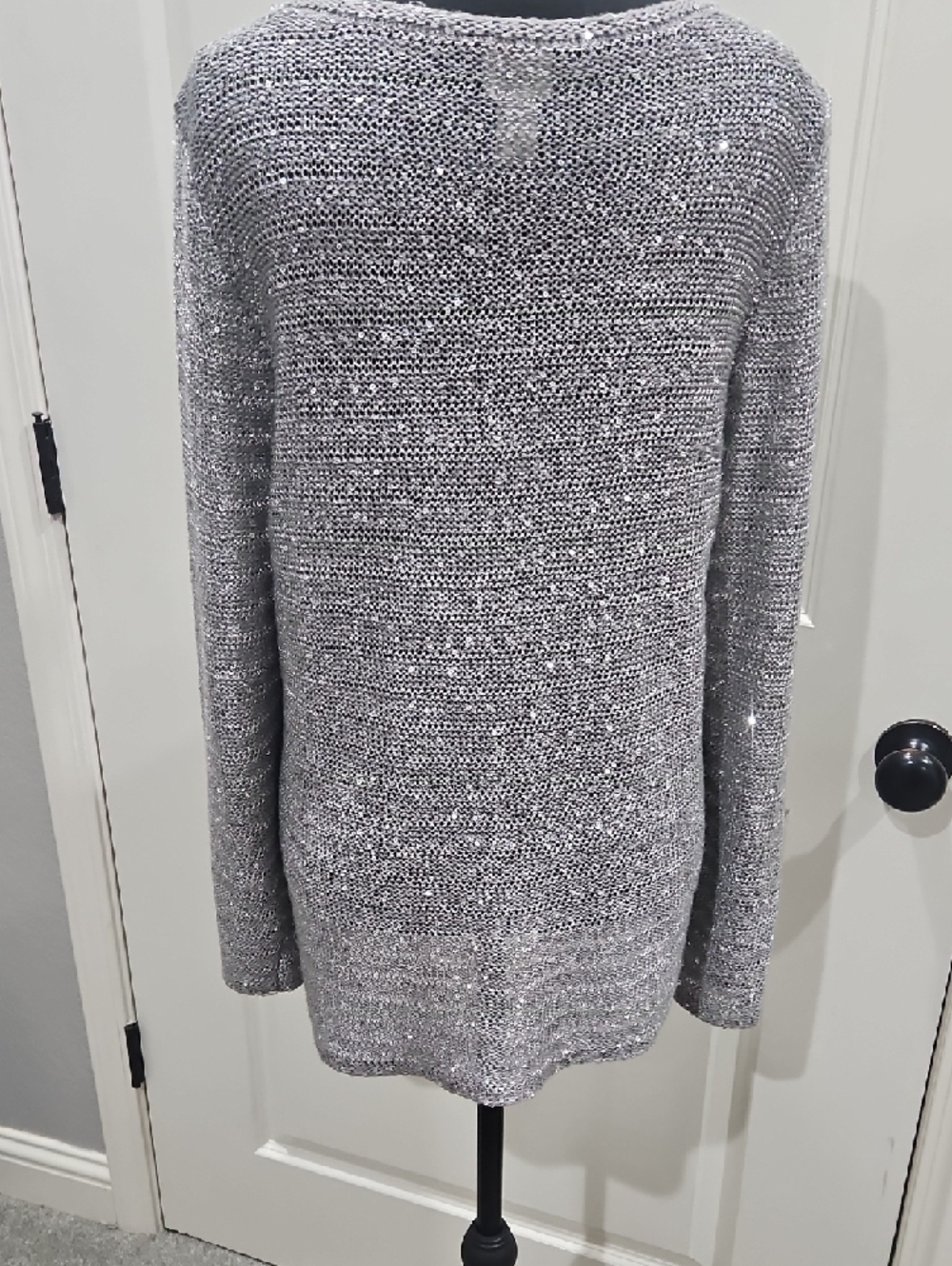 Chico's Silver Charcoal Gray Sequin Open Knit Top - Picture 5 of 8